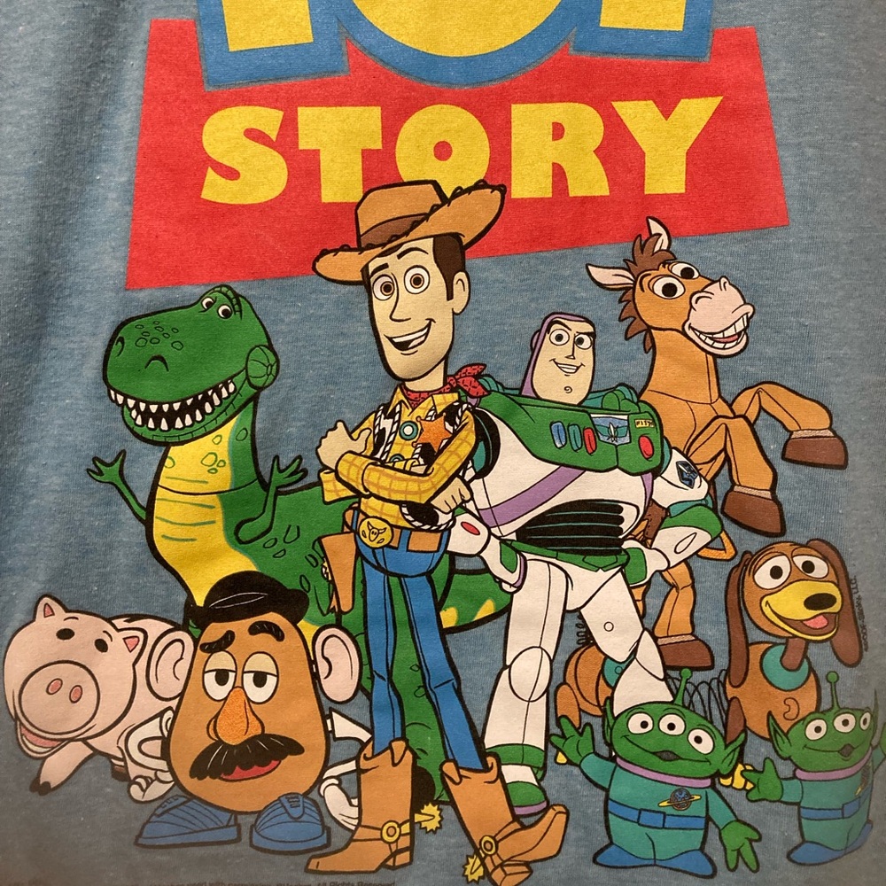 Disney Toy Story soft light blue graphic TEE Woody Buzz Rex Mr Potato Head